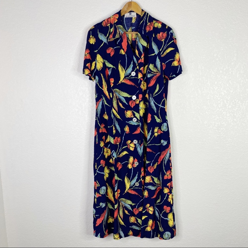 Vintage Givenchy En Plus Floral Button Front Midi Shirt Dress